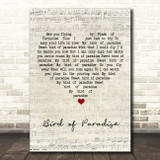 Snowy White Bird of Paradise Script Heart Song Lyric Print