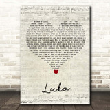 Suzanne Vega Luka Script Heart Song Lyric Print