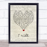 The Beatles I Will Script Heart Song Lyric Print