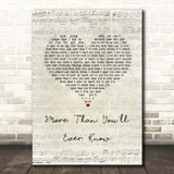 Travis Tritt More Than You'll Ever Know Script Heart Song Lyric Print