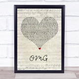 Usher OMG Script Heart Song Lyric Print