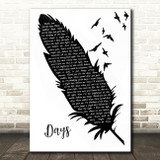 The Kinks Days Black & White Feather & Birds Song Lyric Wall Art Print