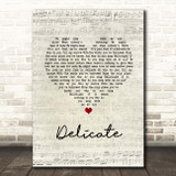 Damien Rice Delicate Script Heart Song Lyric Print