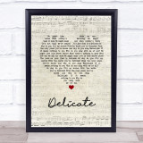 Damien Rice Delicate Script Heart Song Lyric Print