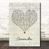 Don Williams Amanda Script Heart Song Lyric Print