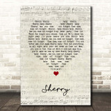 Frankie Valli Sherry Script Heart Song Lyric Print