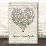 James Blunt You're Beautiful Script Heart Song Lyric Print