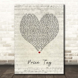 Jessie J Price Tag Script Heart Song Lyric Print