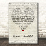 Kelly Clarkson Broken & Beautiful Script Heart Song Lyric Print