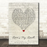 SayWeCanFly Here's My Heart Script Heart Song Lyric Wall Art Print