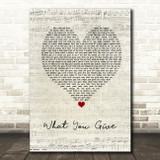 Tesla What You Give Script Heart Song Lyric Wall Art Print