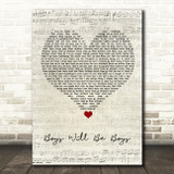 Benny Boys Will Be Boys Script Heart Song Lyric Wall Art Print