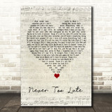 Three Days Grace Never Too Late Script Heart Song Lyric Wall Art Print
