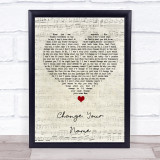 Brett Young Change Your Name Script Heart Song Lyric Wall Art Print