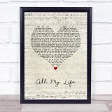 Charlotte All My Life Script Heart Song Lyric Wall Art Print