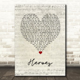 David Bowie Heroes Script Heart Song Lyric Wall Art Print