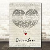 All About Eve December Script Heart Song Lyric Wall Art Print