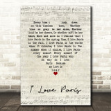 Ella Fitzgerald I Love Paris Script Heart Song Lyric Wall Art Print