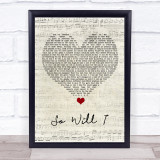 Hillsong United So Will I Script Heart Song Lyric Wall Art Print