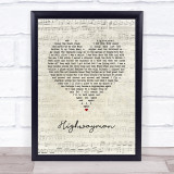 Johnny Cash Highwayman Script Heart Song Lyric Wall Art Print