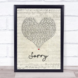 Justin Bieber Sorry Script Heart Song Lyric Wall Art Print