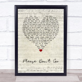 KC And The Sunshine Band Please Don't Go Script Heart Song Lyric Wall Art Print