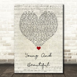 Lana Del Rey Young And Beautiful Script Heart Song Lyric Wall Art Print