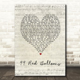 Nena 99 Red Balloons Script Heart Song Lyric Wall Art Print