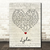 Oasis Lyla Script Heart Song Lyric Wall Art Print