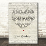 Pantera I'm Broken Script Heart Song Lyric Wall Art Print