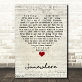 Barbra Streisand Somewhere Script Heart Song Lyric Wall Art Print