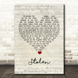 Dashboard Confessional Stolen Script Heart Song Lyric Quote Music Print
