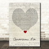 Don McLean American Pie Script Heart Song Lyric Quote Music Print