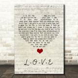 Nat King Cole L-O-V-E Script Heart Song Lyric Quote Music Print
