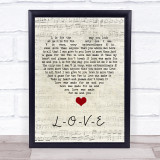 Nat King Cole L-O-V-E Script Heart Song Lyric Quote Music Print
