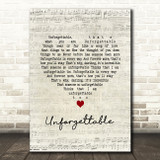 Nat King Cole Unforgettable Script Heart Song Lyric Quote Music Print