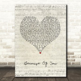 Ne-Yo Because Of You Script Heart Song Lyric Quote Music Print