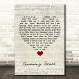 Amazing Grace Script Heart Song Lyric Quote Music Print