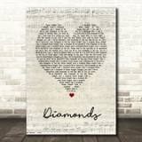 Rihanna Diamonds Script Heart Song Lyric Quote Music Print