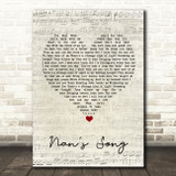 Robbie Williams Nan's Song Script Heart Song Lyric Quote Music Print