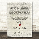 Roxette Fading Like A Flower Script Heart Song Lyric Quote Music Print