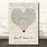 Snow Patrol Don't Give In Script Heart Song Lyric Quote Music Print