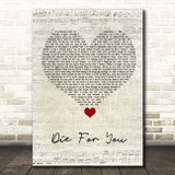 The Weeknd Die For You Script Heart Song Lyric Quote Music Print