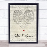 Art Garfunkel All I Know Script Heart Song Lyric Quote Print
