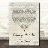 Haley & Michaels Giving It All (To You) Script Heart Song Lyric Quote Print