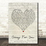 Madonna Crazy For You Script Heart Song Lyric Quote Print