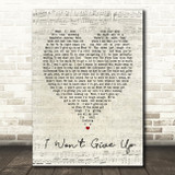 I Won't Give Up Jason Mraz Script Heart Song Lyric Quote Print