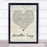 Blue Breathe Easy Script Heart Song Lyric Quote Print