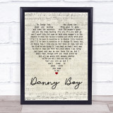 Celtic Woman Danny Boy Script Heart Song Lyric Quote Print