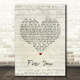 Coldplay Fix You Script Heart Song Lyric Quote Print
